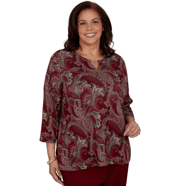 Plus Size Alfred Dunner Union Square 3/4 Sleeve Paisley Blouse