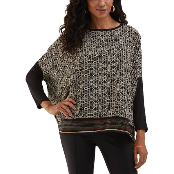 Womens ELLA Rafaella(R) Medallion Print Knit Woven 3/4 Sleeve Top - image 