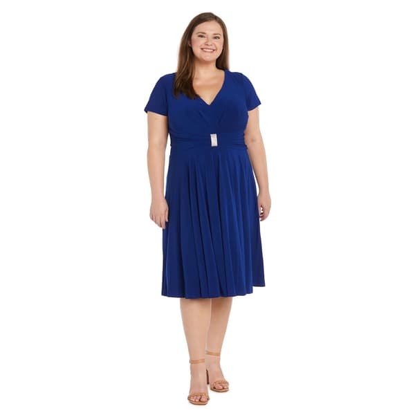 Plus Size R&M Richards Short Sleeve V-Neck Rhinestone Trim Dress
