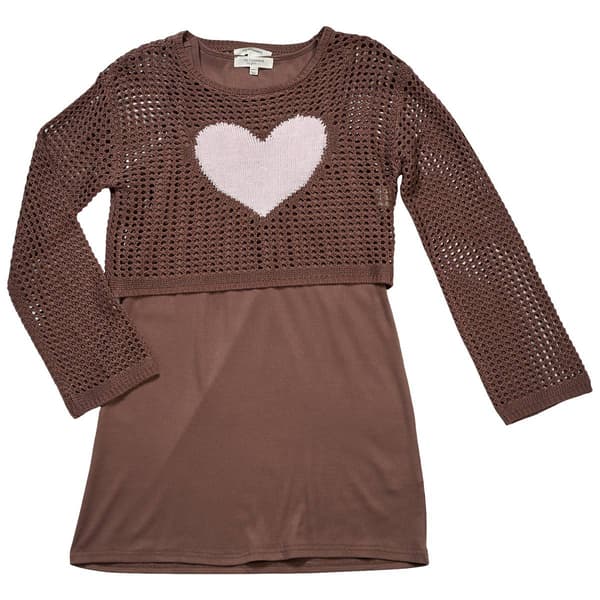 Girls (7-16) No Comment 2Fer Long Crochet Heart Top & Tank Dress