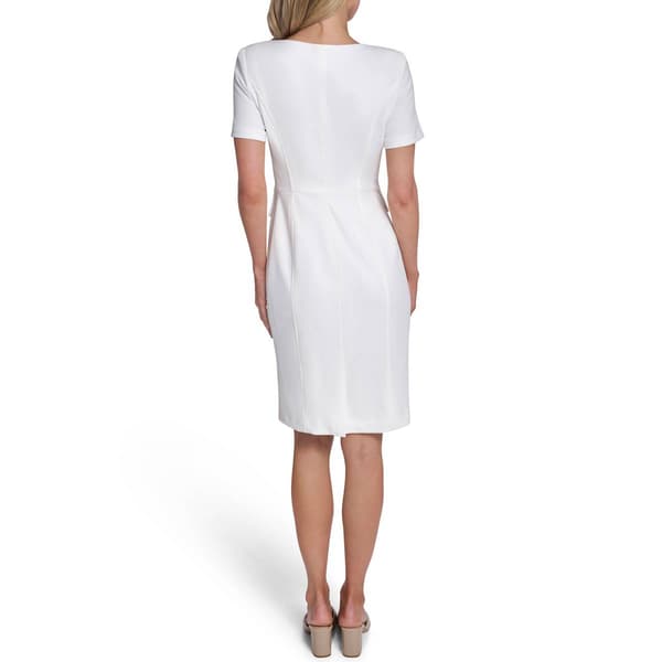 Womens Calvin Klein Short Sleeve 1/2 Zip Crepe Sheath Dress