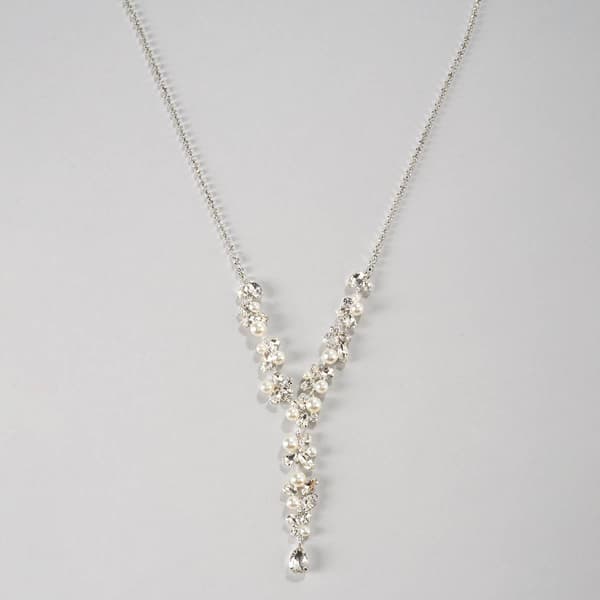 Rosa Rhinestones Clear Rhinestone & Faux Pearl Floral Y-Necklace - image 