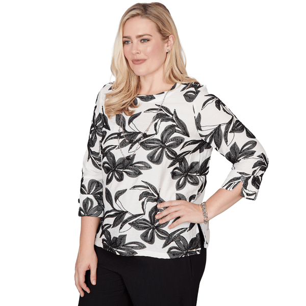 Petite Alfred Dunner Crowd Pleaser Floral Embroidery Blouse