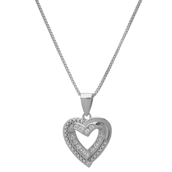 Sterling Silver Baguette Heart Pendant - image 