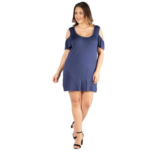 Plus Size 24/7 Comfort Apparel Cold Shoulder Shift Mini Dress - image 