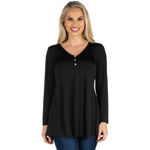 Womens 24/7 Comfort Apparel Long Sleeve Button V-Neck Tunic Top - image 