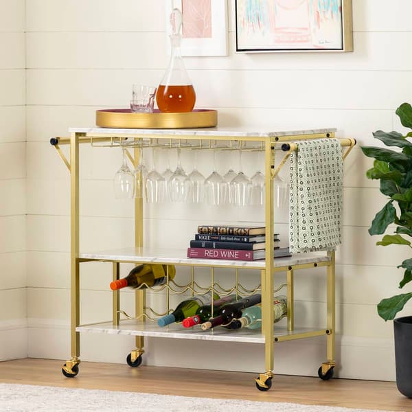 South Shore Maliza Bar Cart with Wine Glass Rack