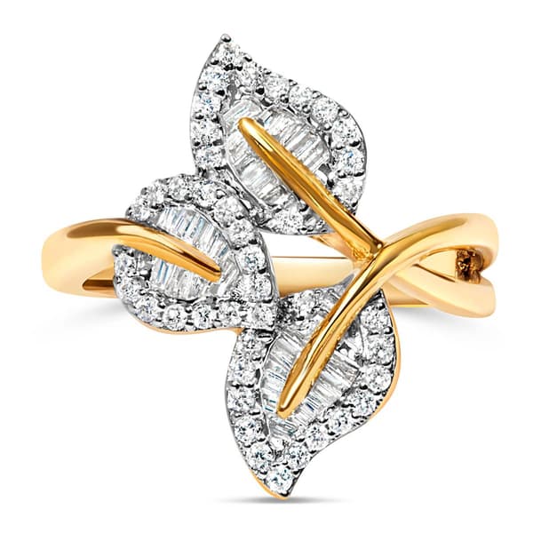 Haus of Brilliance 18kt. Gold Plated 1/2ctw. Diamond Leaf Ring - image 