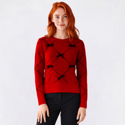 Juniors A. Byer Argyle 3D Bow Meet & Greet Sweater