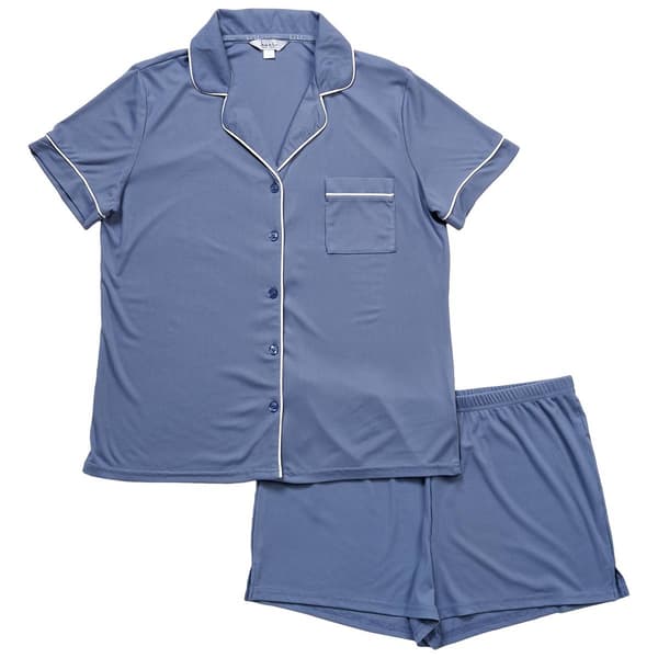 Womens Nicole Miller Short Sleeve Rib Contrast Shorty Pajama Set - image 