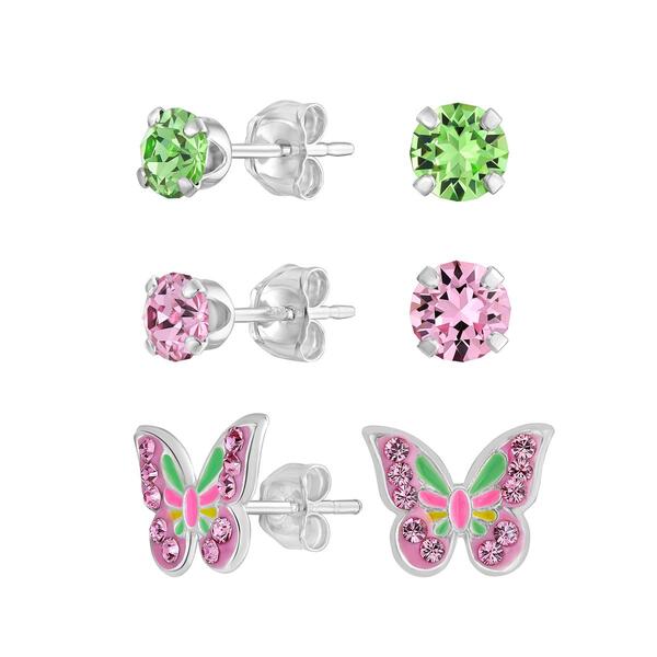 Kids 3 Pair Sterling Silver Butterfly Stud Earrings - image 