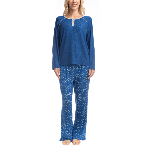 Womens Goodnight Kiss Cherry & Merry Leopard Henley Pajama Set