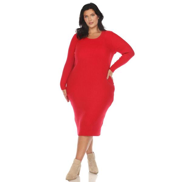 Plus Size White Mark Long Sleeve Rib Midi Sweater Dress - image 
