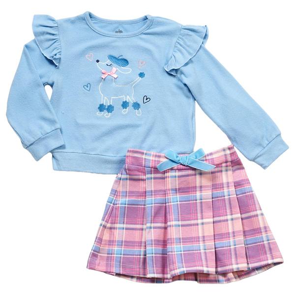 Toddler Girl Kids Headquarters Poodle Top & Plaid Skirt  Set - image 