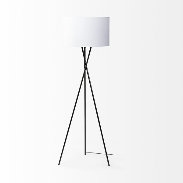 HomeRoots 66in. Black Tripod Floor Lamp With Drum Shade