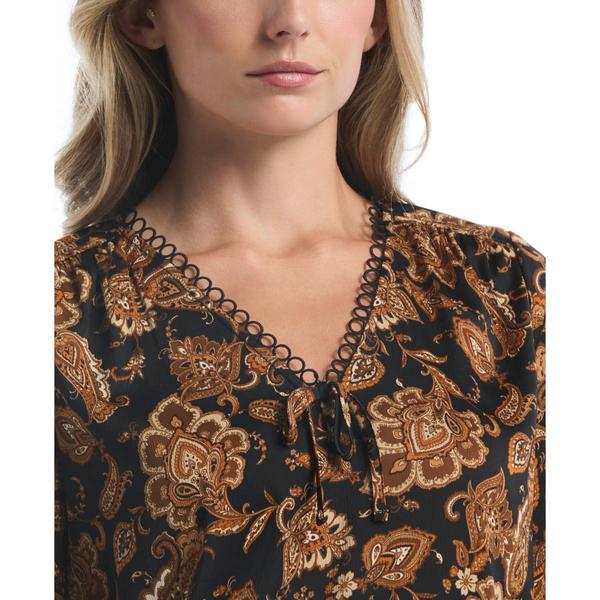 Womens Rafaella® Long Puff Sleeve V-Neck Paisley Blouse