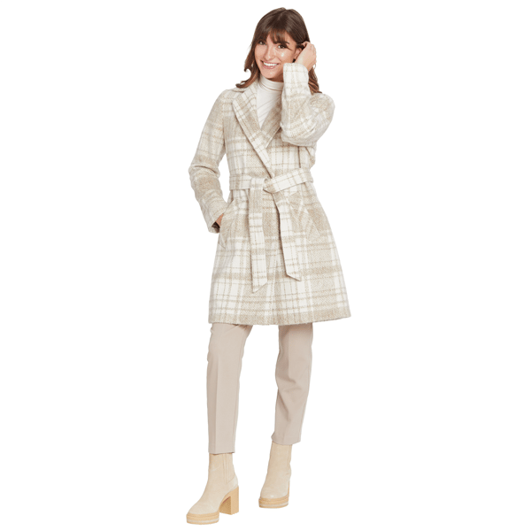 Womens Nine West Plaid Faux Wool Coat With Belt
