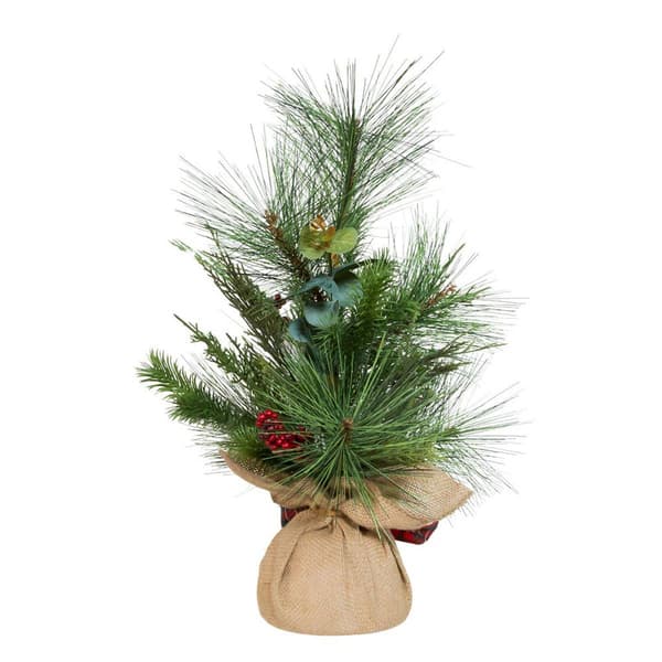 Kurt Adler 18in. Berries &amp; Plaid Ribbon Green Tree