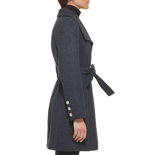 Womens Guess Belted Single Breasted Wool Coat - Charcoal