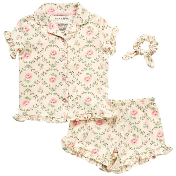 Toddler Girl Laura Ashley&#40;R&#41; Ivory Trellis Top & Shorts Pajama Set - image 
