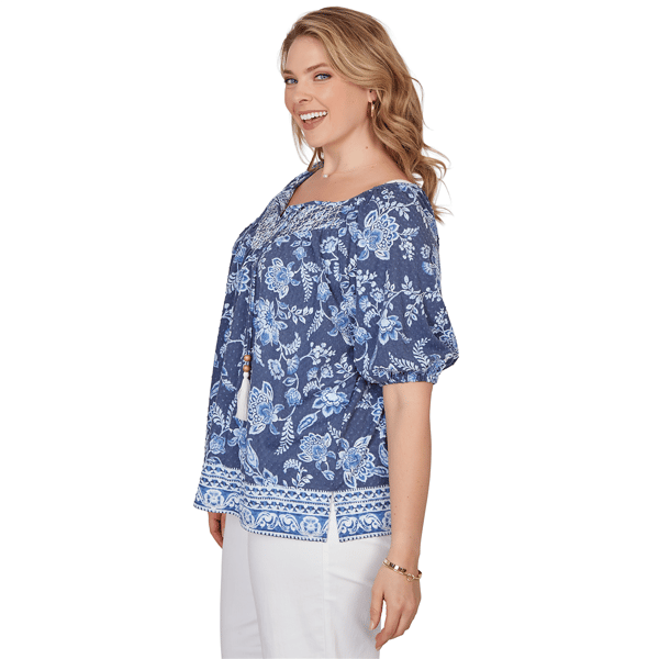 Plus Size Ruby Rd. French Riviera Clip Dot Tie Neck Blouse
