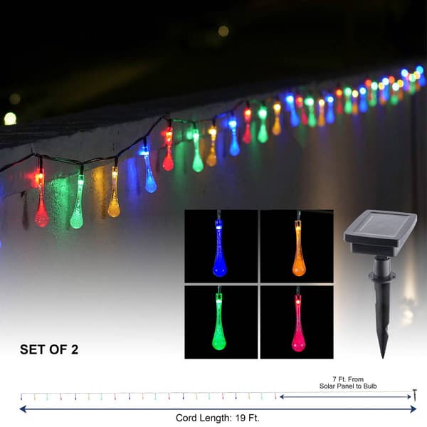 Alpine Solar 20pc Waterdrop Outdoor String Lights - Set of 2