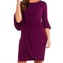 Womens Connected Apparel Bell Sleeve Side Ruched Wrap Dress