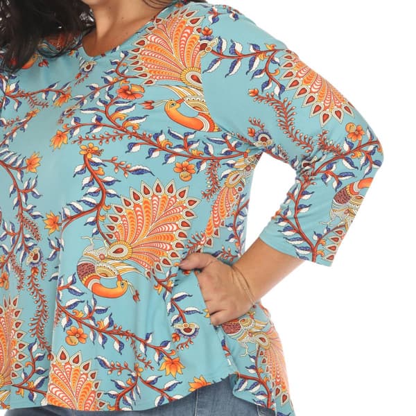 Plus Size White Mark 3/4 Sleeve Paisley Peacock Top