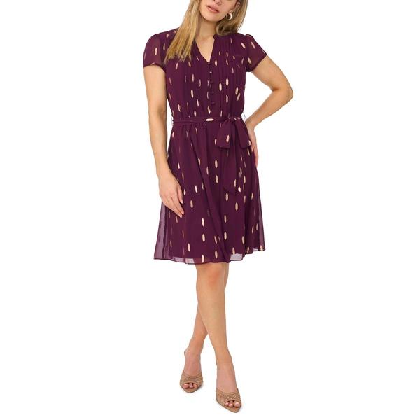 Petite MSK Short Sleeve Foil Dot Pintuck A-Line Dress
