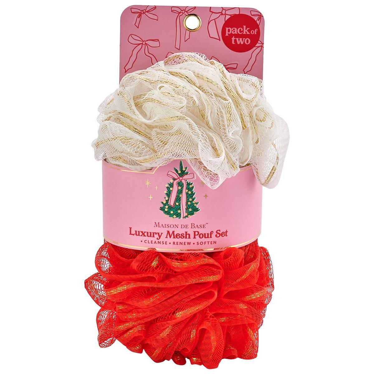 Maison De Base 2pk. Luxury Mesh Pouf Set - Red/White