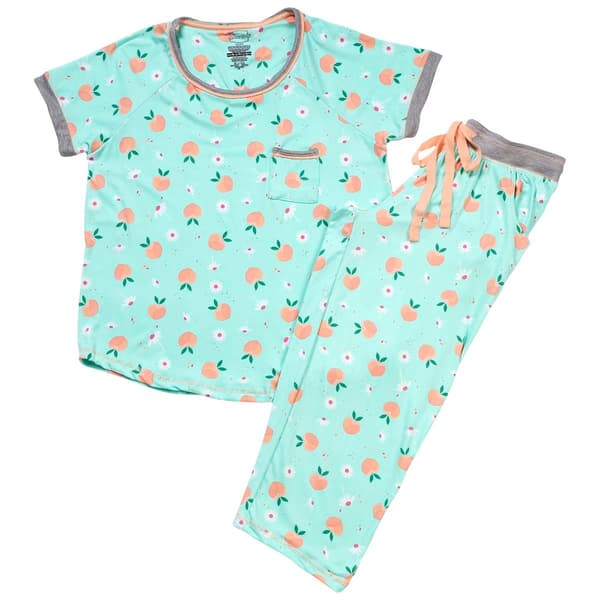 Juniors Pillow Talk Short Sleeve Peaches & Daisies Pajama Set