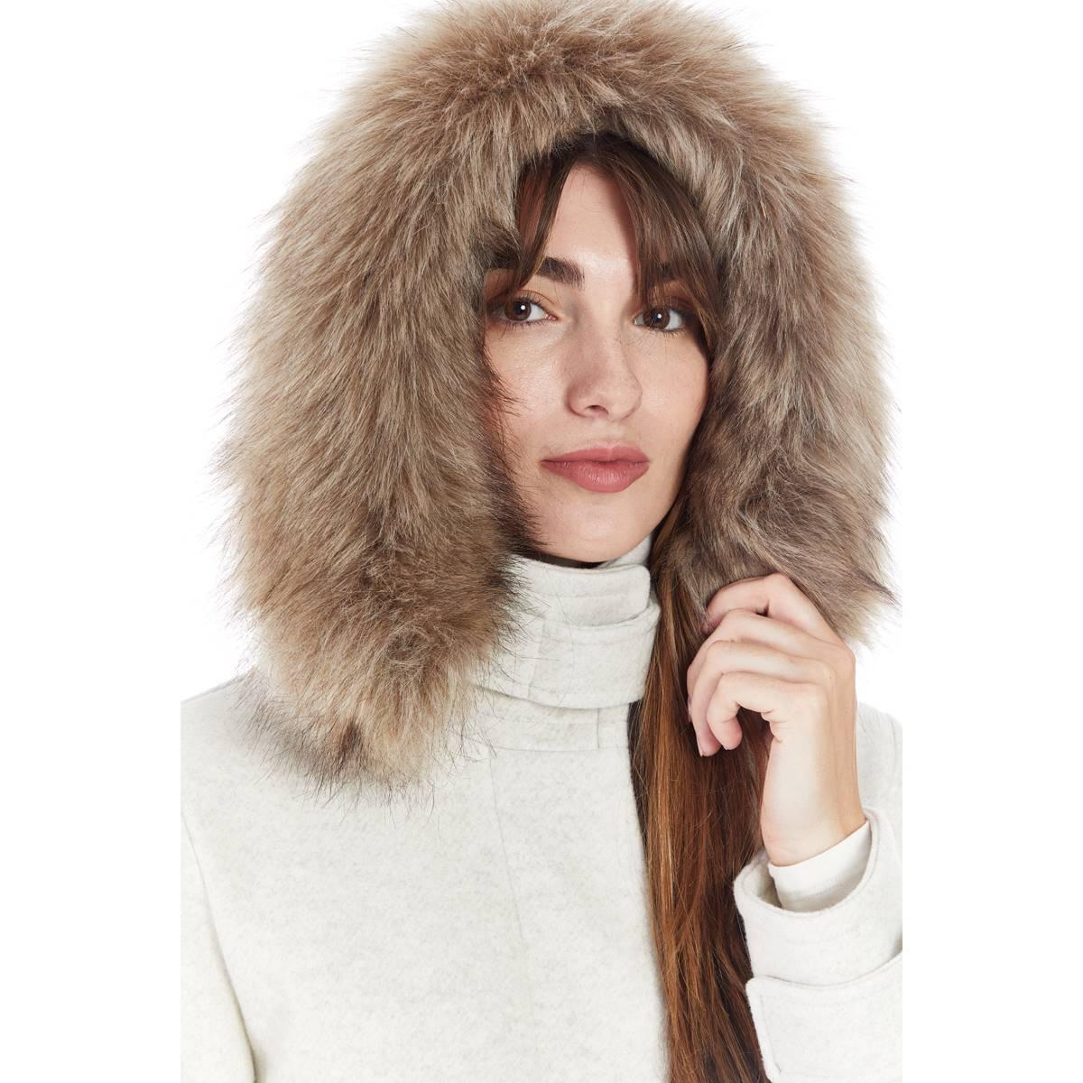 Womens Nine West Faux Wool Duffle w/Faux Fur Trimmed Hood