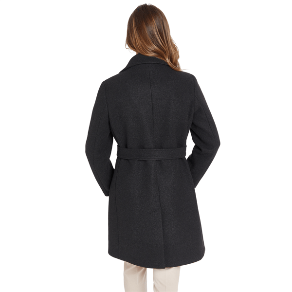 Womens Nine West Solid Faux Wool Coat With Belt