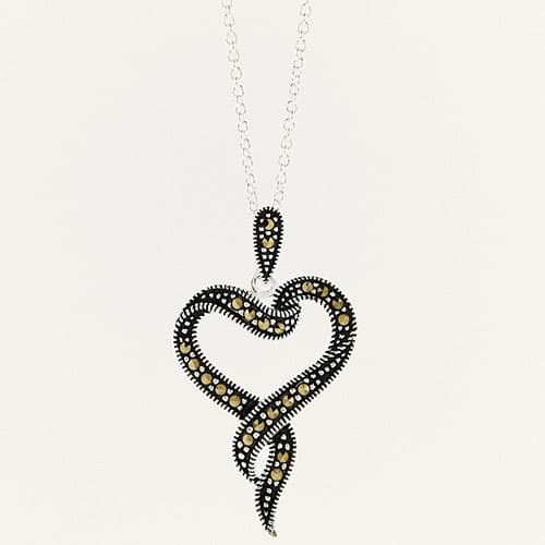 Marsala Silver Plated Marcasite Heart Pendant - image 