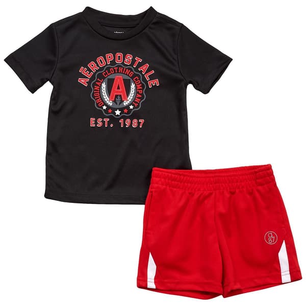 Toddler Boy Aeropostale Shirt And Shorts Set - Black/Tomato - image 