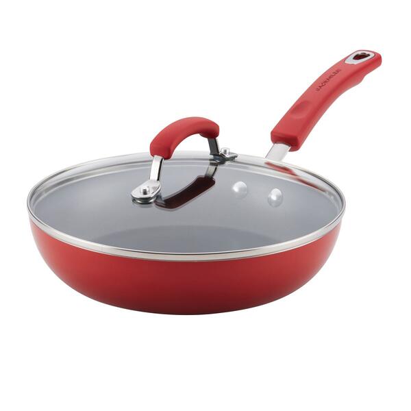 Rachael Ray&#40;R&#41; Hard Enamel Nonstick 9.5in Red Deep Skillet - image 