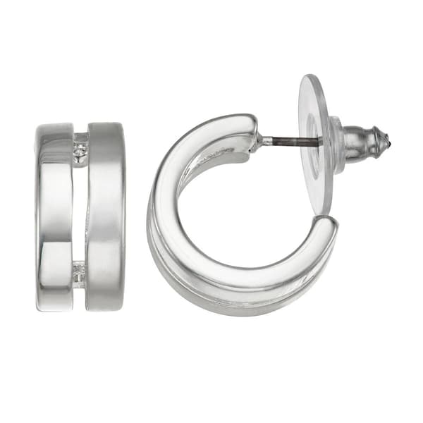 Chaps 15mm Silver-Tone C Hoop Earrings - image 
