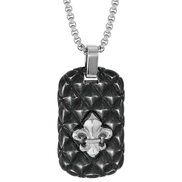 Mens Lynx Stainless Steel Fleur-Des-Lis Dog Tag Pendant - image 