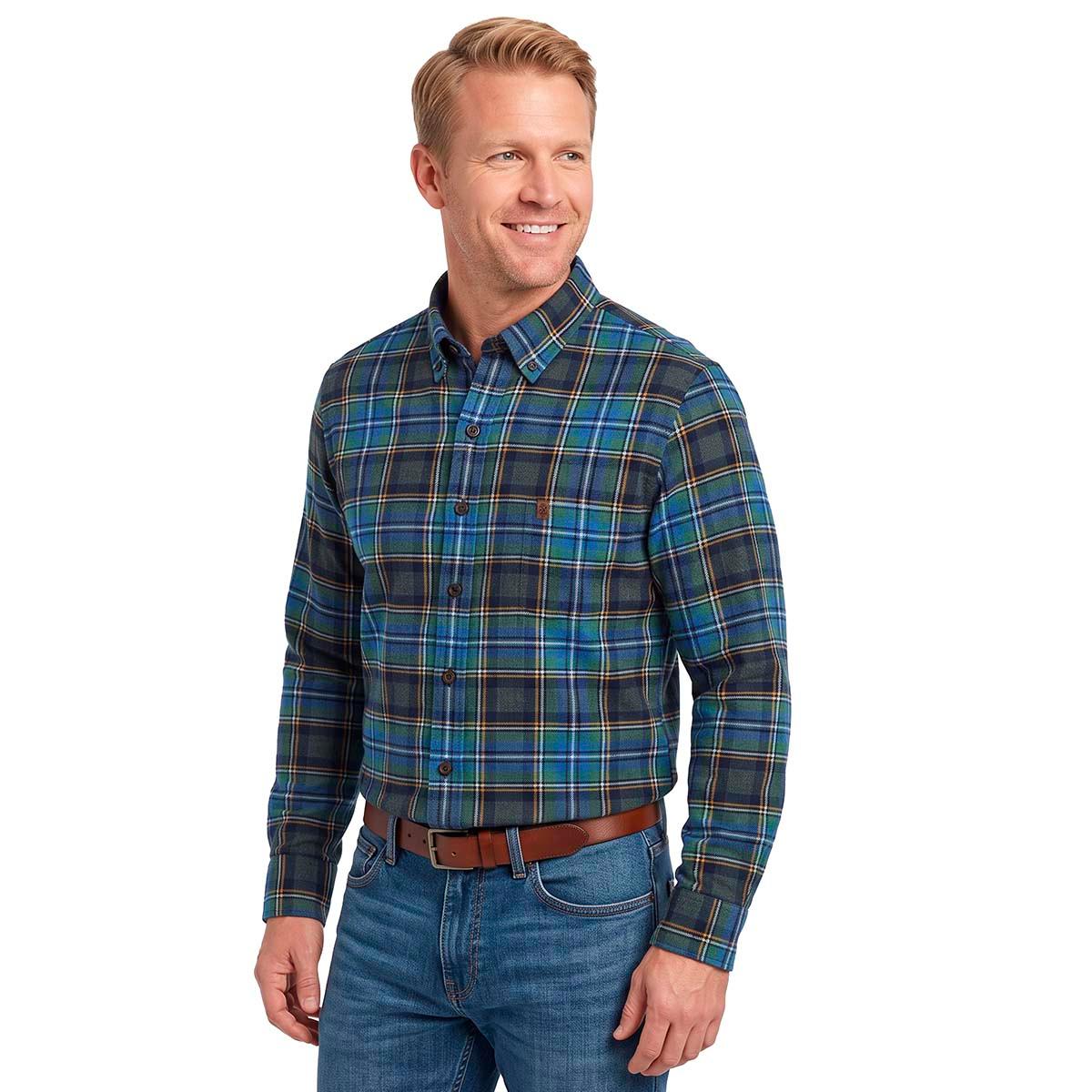 Mens IZOD(R) Long Sleeve Stratton Flannel Shirt - Foliage Green