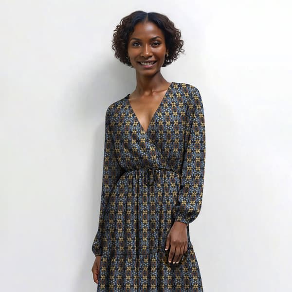 Womens Emma & Michele Long Sleeve Floral V-Neck A-Line Dress