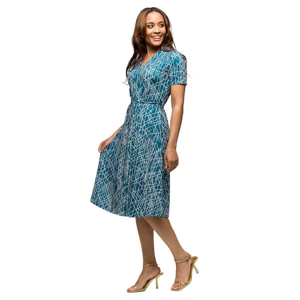 Womens 24/7 Comfort Apparel Teal Tie Waist Midi Dress