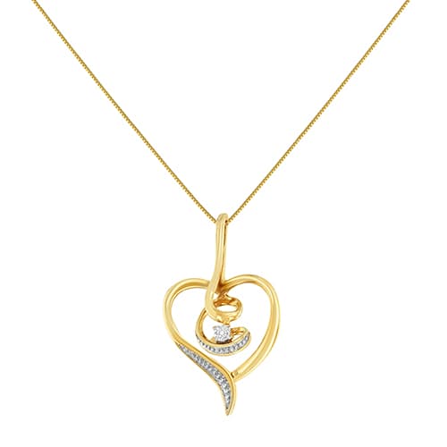 Espira 10kt. Gold Round Cut Diamond Swirl Heart Necklace