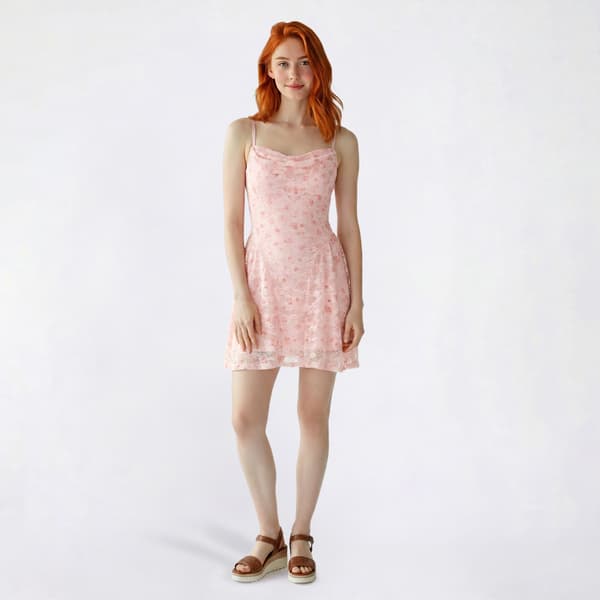 Juniors Madden Girl Floral Stretch Lace Cowl Neck Dress - Pink