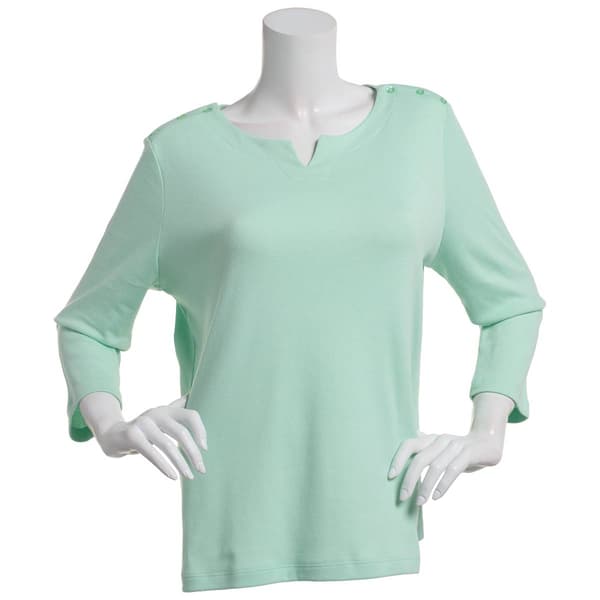 Womens Hasting & Smith 3/4 Sleeve Split Neck Faux Button Tee - image 