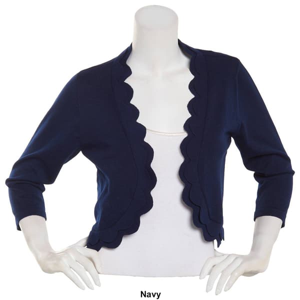 Womens Nina Leonard 3/4 Sleeve Double Scallop Edge Shrug