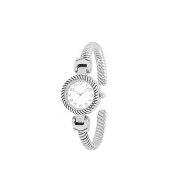 Womens Silver-Tone White Dial Twisted Cuff Watch - 14934S-07-H28