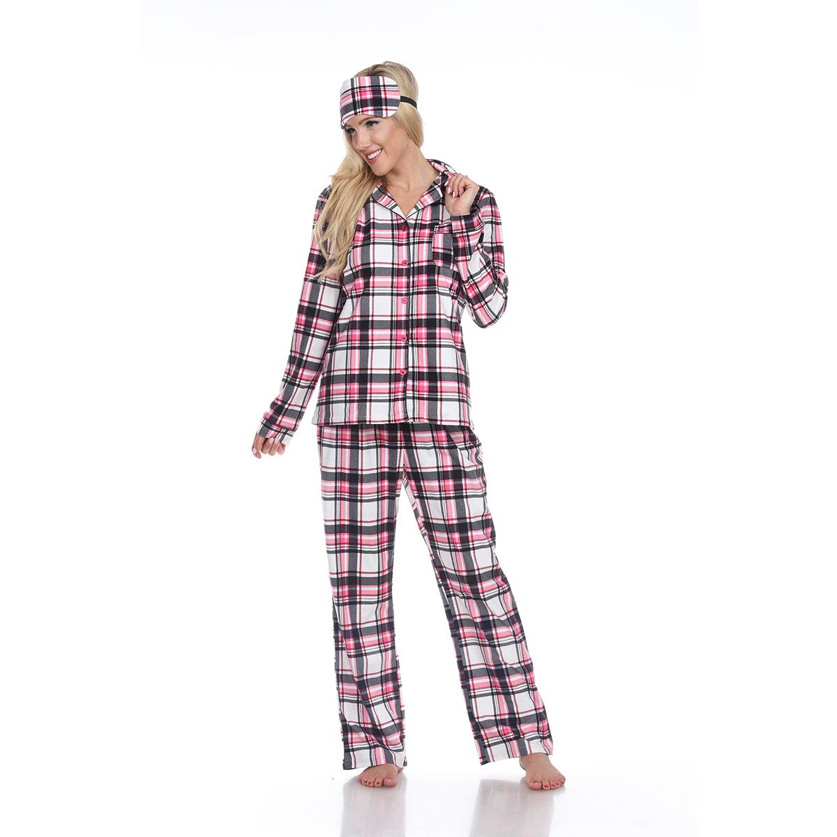 Womens White Mark 3pc. Pink Plaid Pajama Set