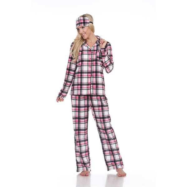 Womens White Mark 3pc. Pink Plaid Pajama Set - image 