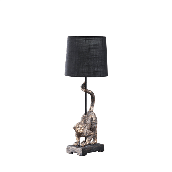 HomeRoots 24in. Antiqued Gold Monkey Table Lamp with Drum Shade - image 