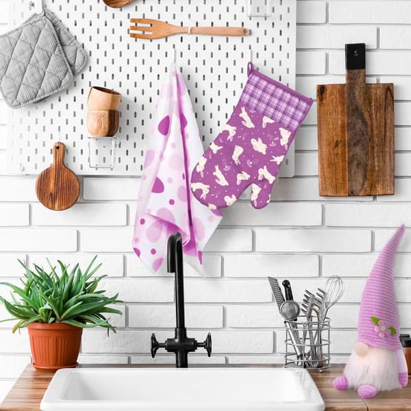 Northlight Seasonal Hopping Bunnies Plaid Easter Oven Mitts